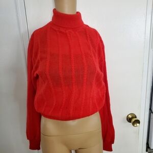 Vintage Peacocks Made In UK 70s  Knit Mock-Neck Sweater Red Large=UK 14/16